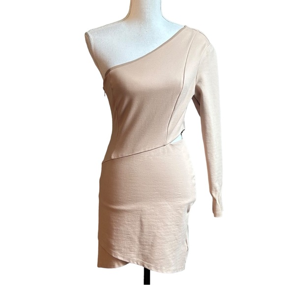 NBD Jackie Mini One Shoulder Cut Out Side Dress Woman SZ  Small in Taupe - Picture 2 of 11